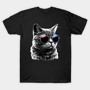 Patriotic Cat Wearing Sunglasses T-Shirt